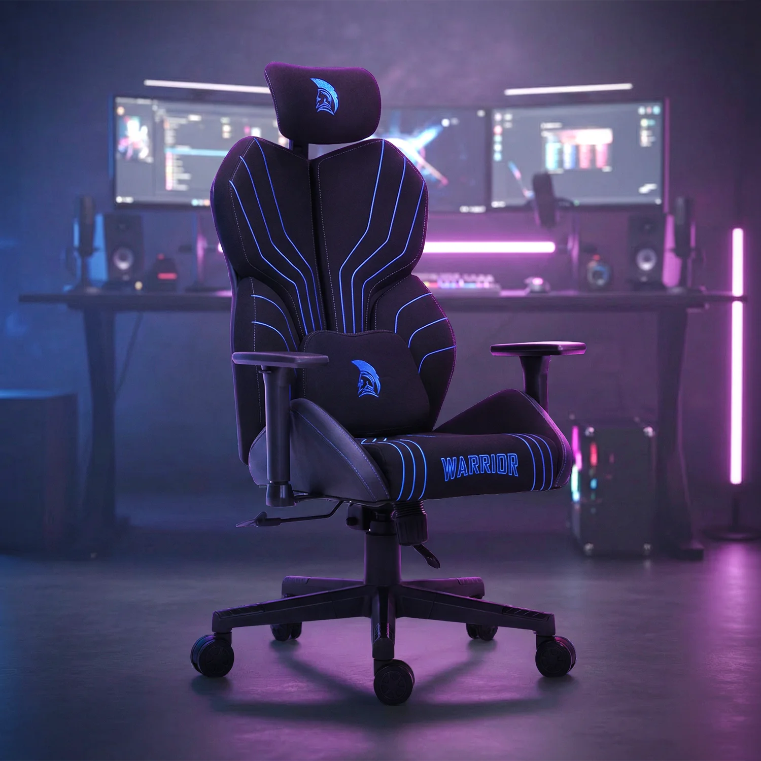 Herná látková stolička Warrior čierno-modrá (MC196-3-1)