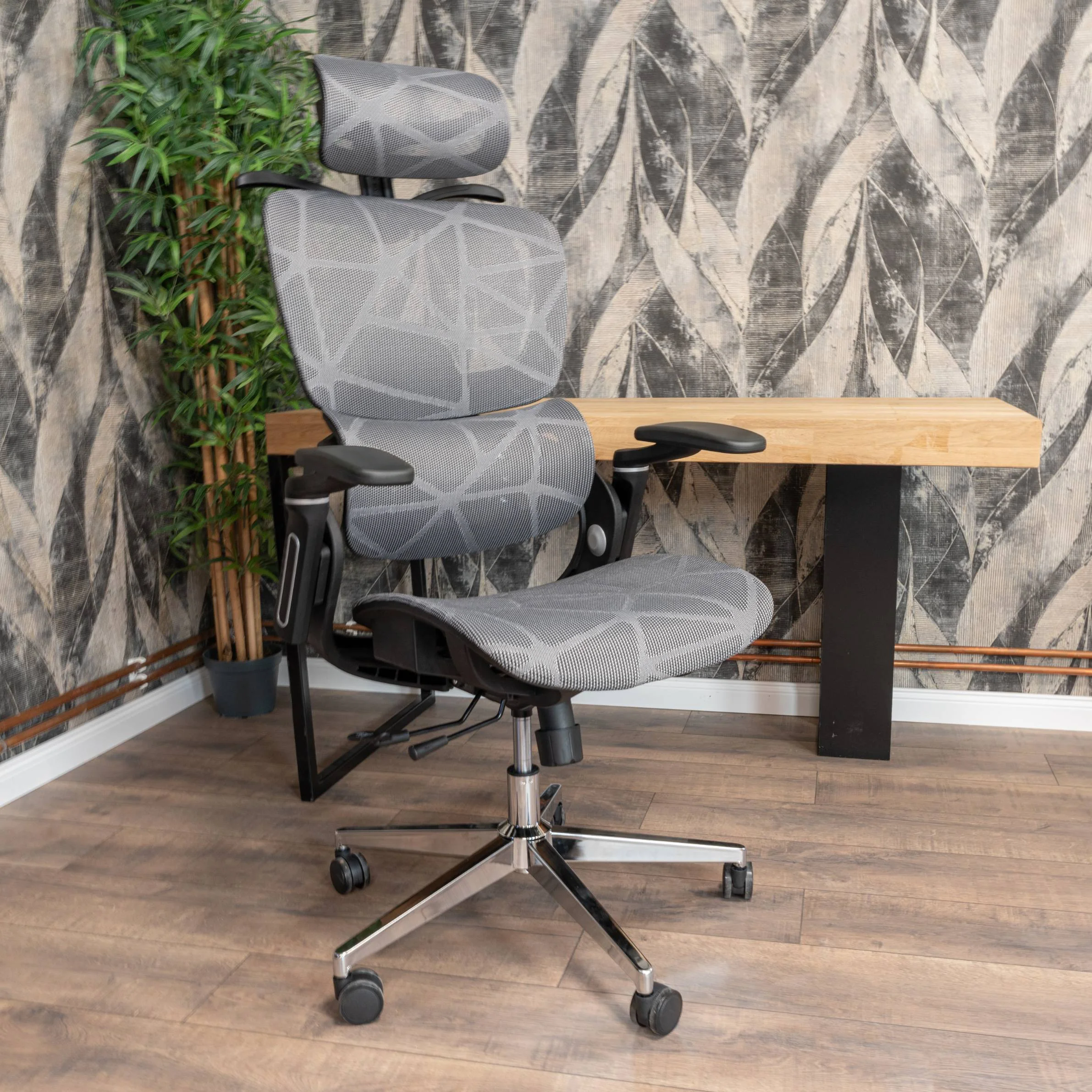 Prémium ergonomikus irodai szék, forgószék, szürke hálós (E05)