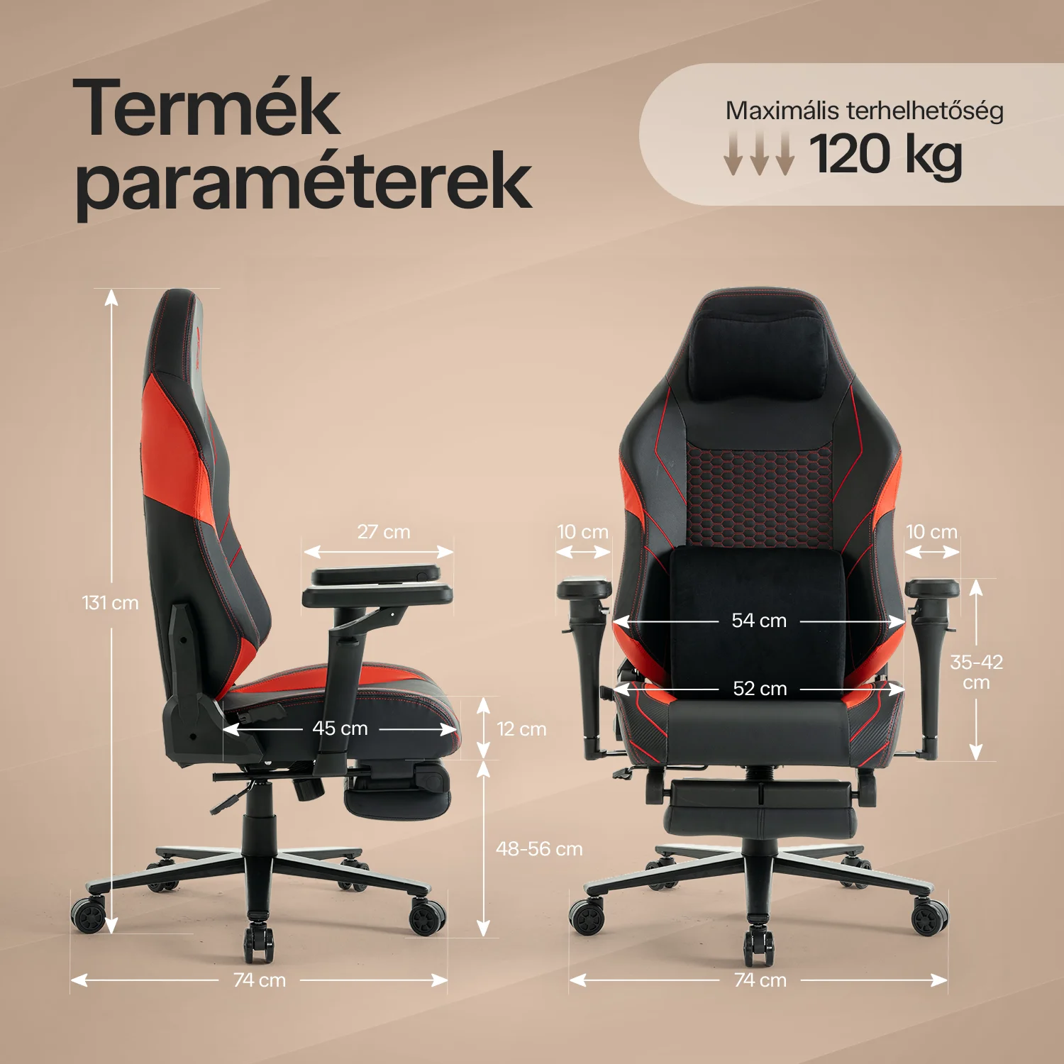 Gamer szék fekete-piros, lábtartóval Warrior (RL-511O)