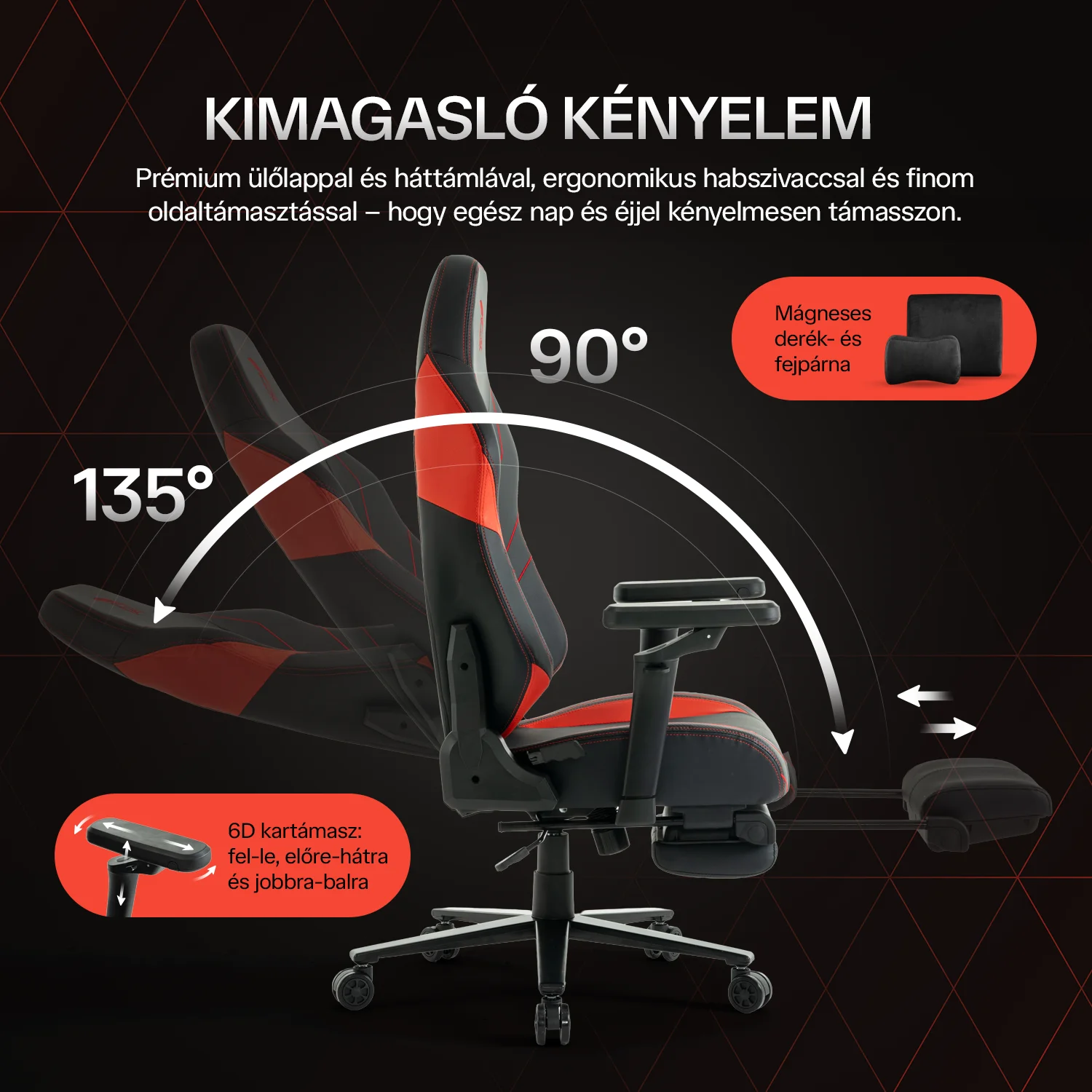 Gamer szék fekete-piros, lábtartóval Warrior (RL-511O)