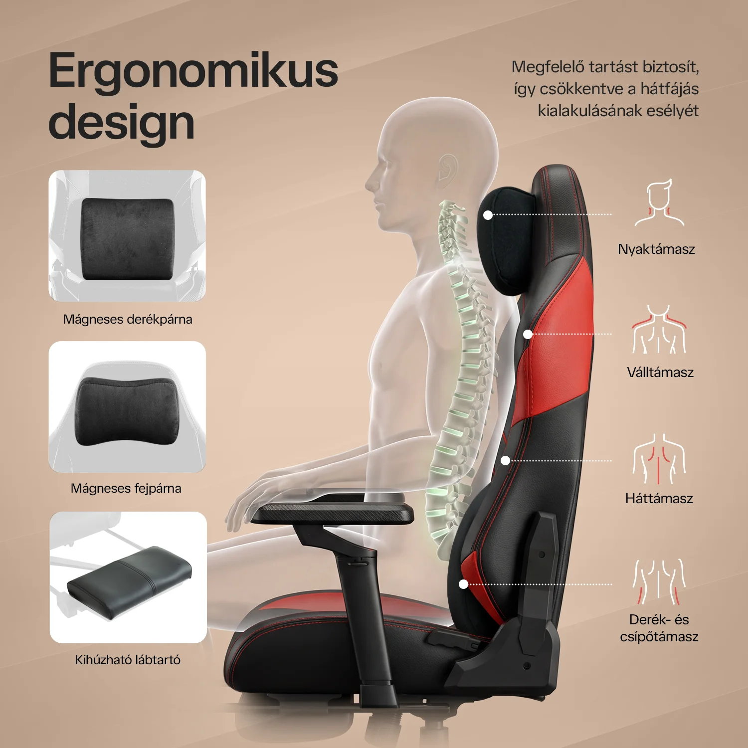 Gamer szék fekete-piros, lábtartóval Warrior (RL-511O)