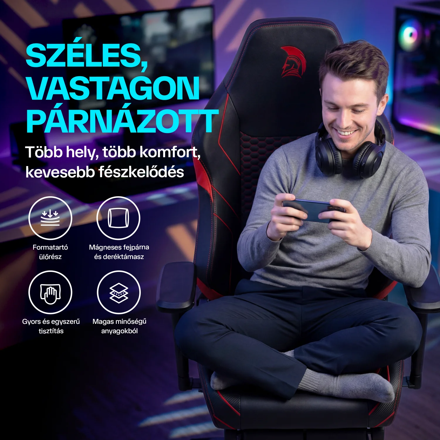 Gamer szék fekete-piros, lábtartóval Warrior (RL-511O)