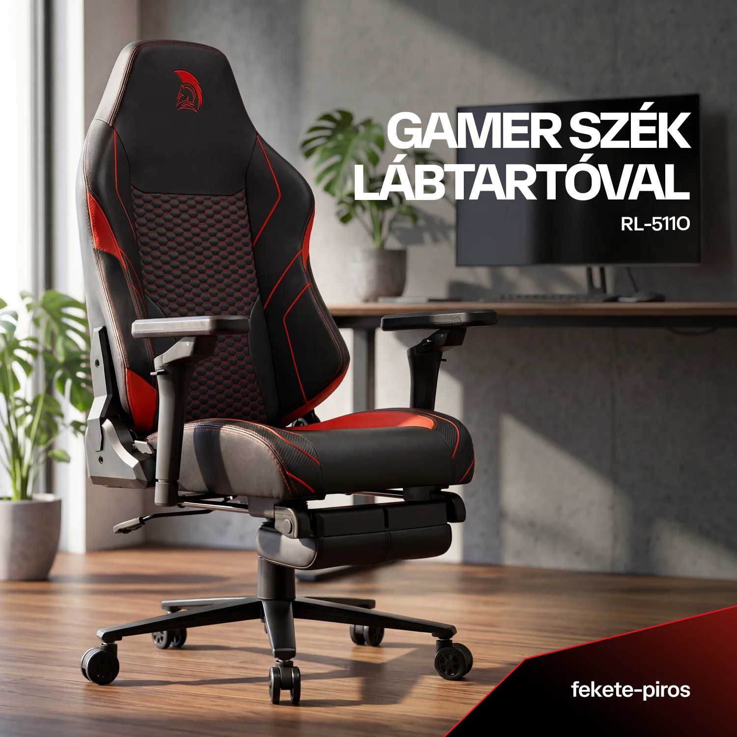 Gamer szék fekete-piros, lábtartóval Warrior (RL-511O)