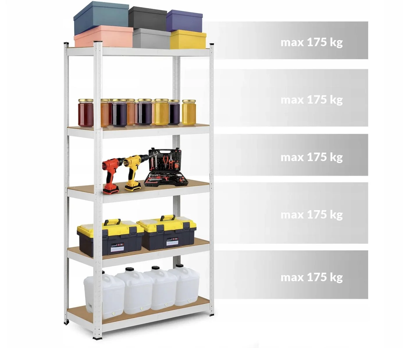 Salgó polc, 5 szintes 180x90x30cm, fehér