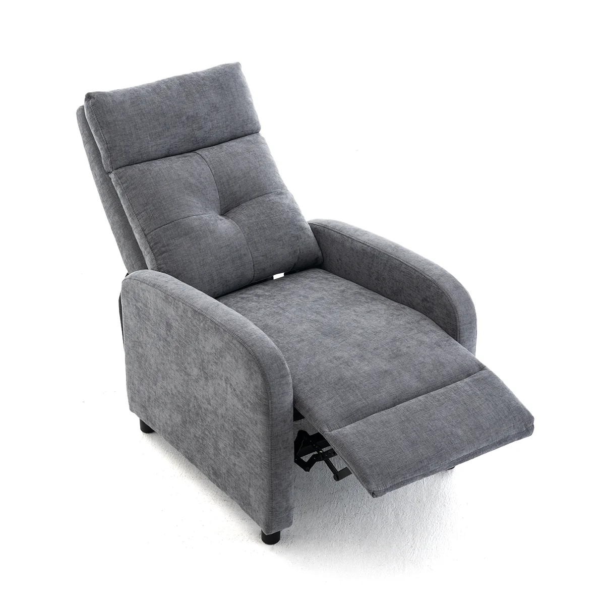 Manuális fekvőfotel, relax fotelágy push back, szürke zsenília szövet