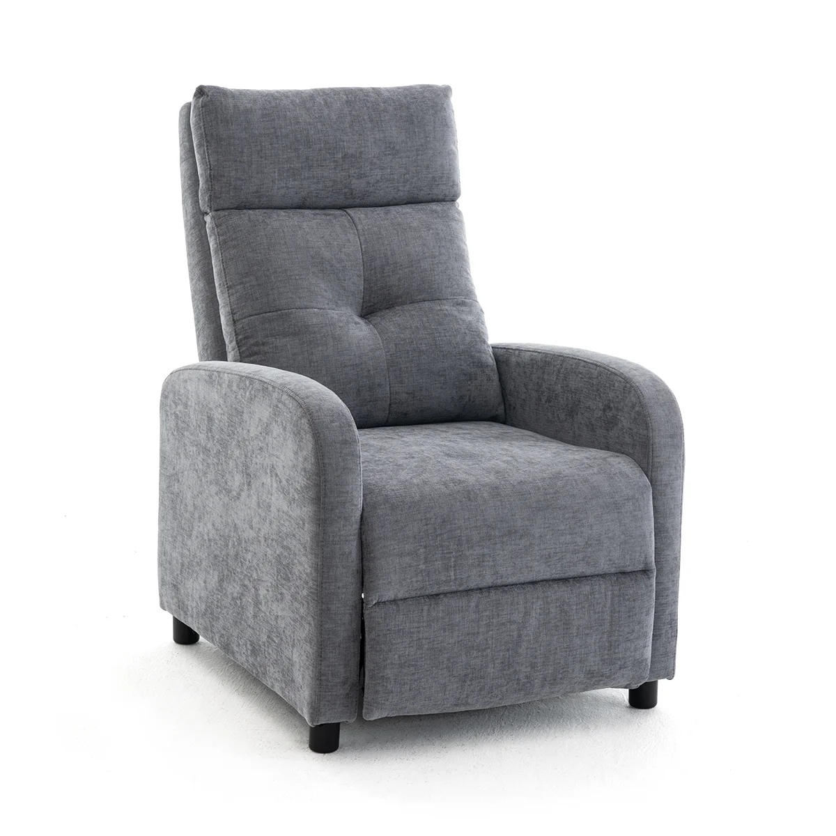 Manuális fekvőfotel, relax fotelágy push back, szürke zsenília szövet