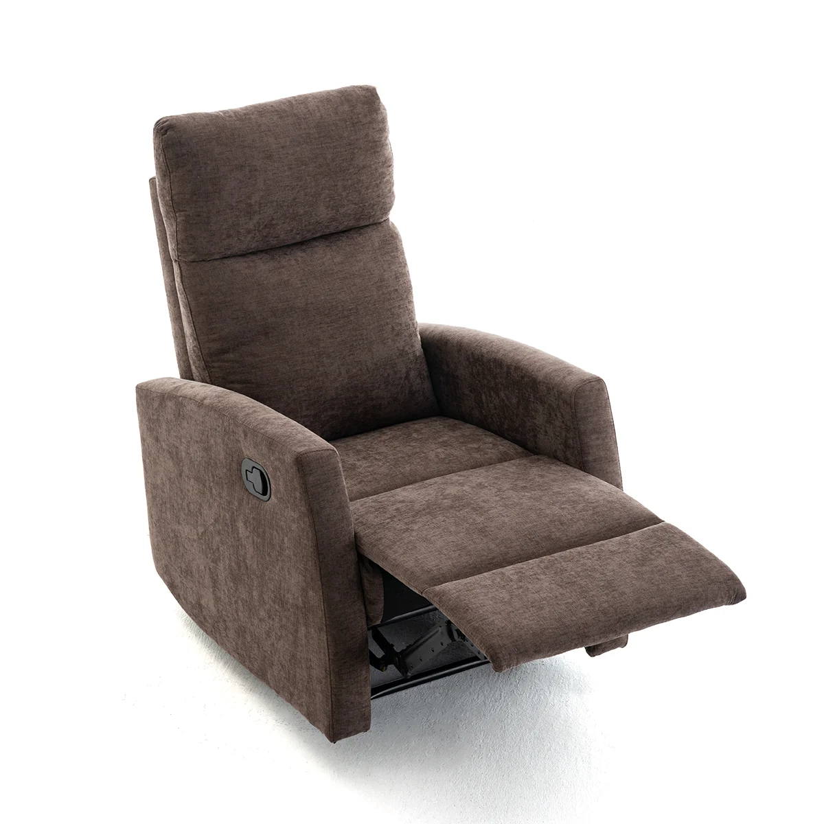 Fekvőfotel, relax fotelágy dönthető háttámlával, lábtartóval barna zsenília szövet (JKY-9224-DARK BROWN)