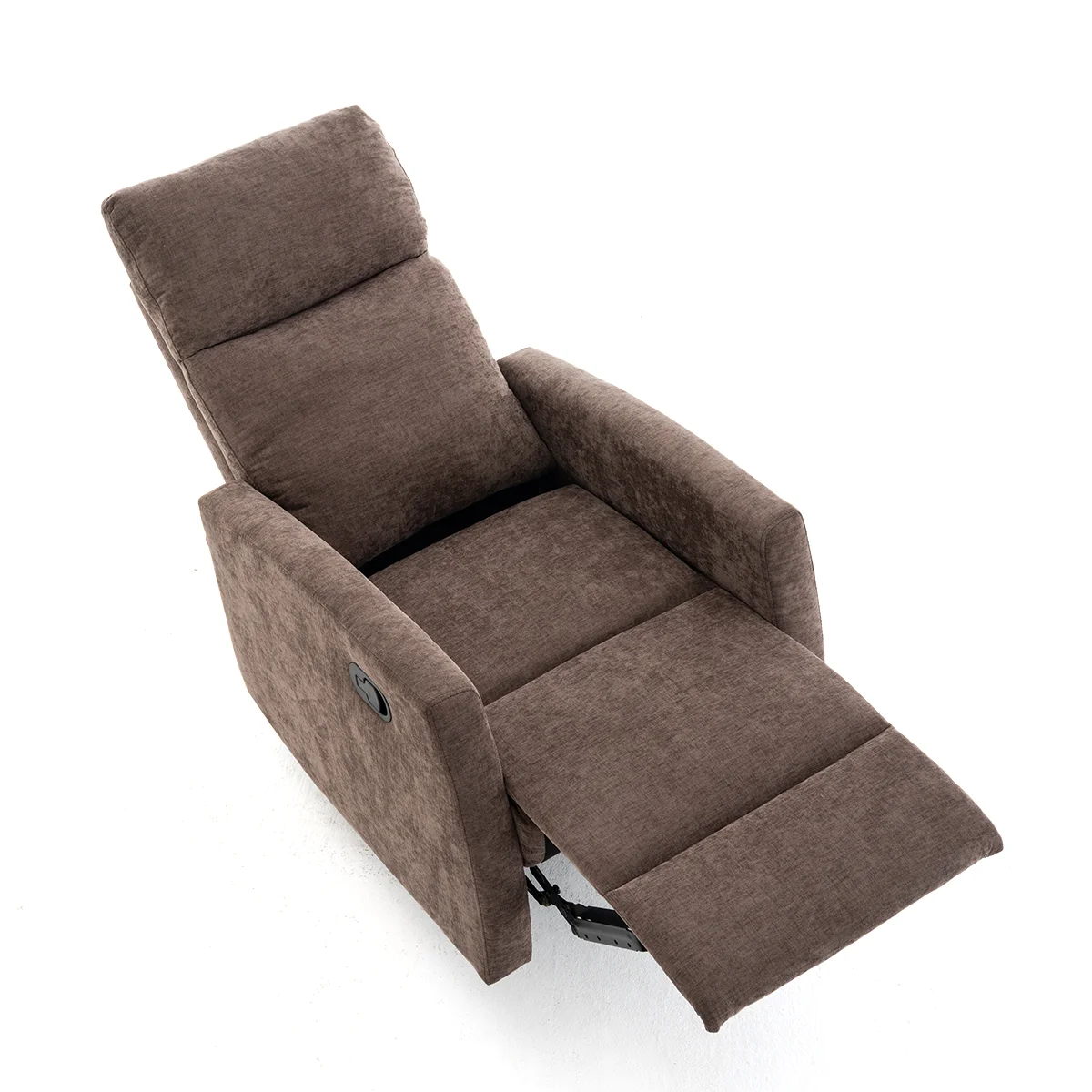 Fekvőfotel, relax fotelágy dönthető háttámlával, lábtartóval barna zsenília szövet (JKY-9224-DARK BROWN)