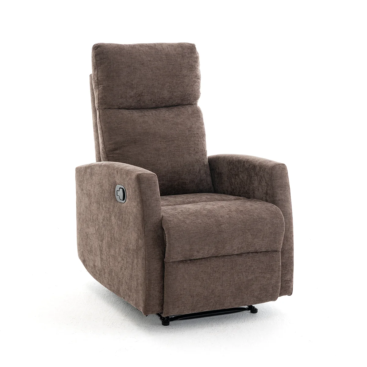 Fekvőfotel, relax fotelágy dönthető háttámlával, lábtartóval barna zsenília szövet (JKY-9224-DARK BROWN)