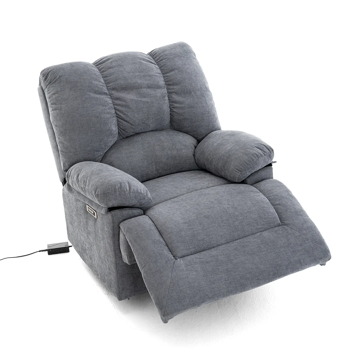 Elektormos relax fekvőfotel szürke zsenília szövet (JN-D8118A30) 