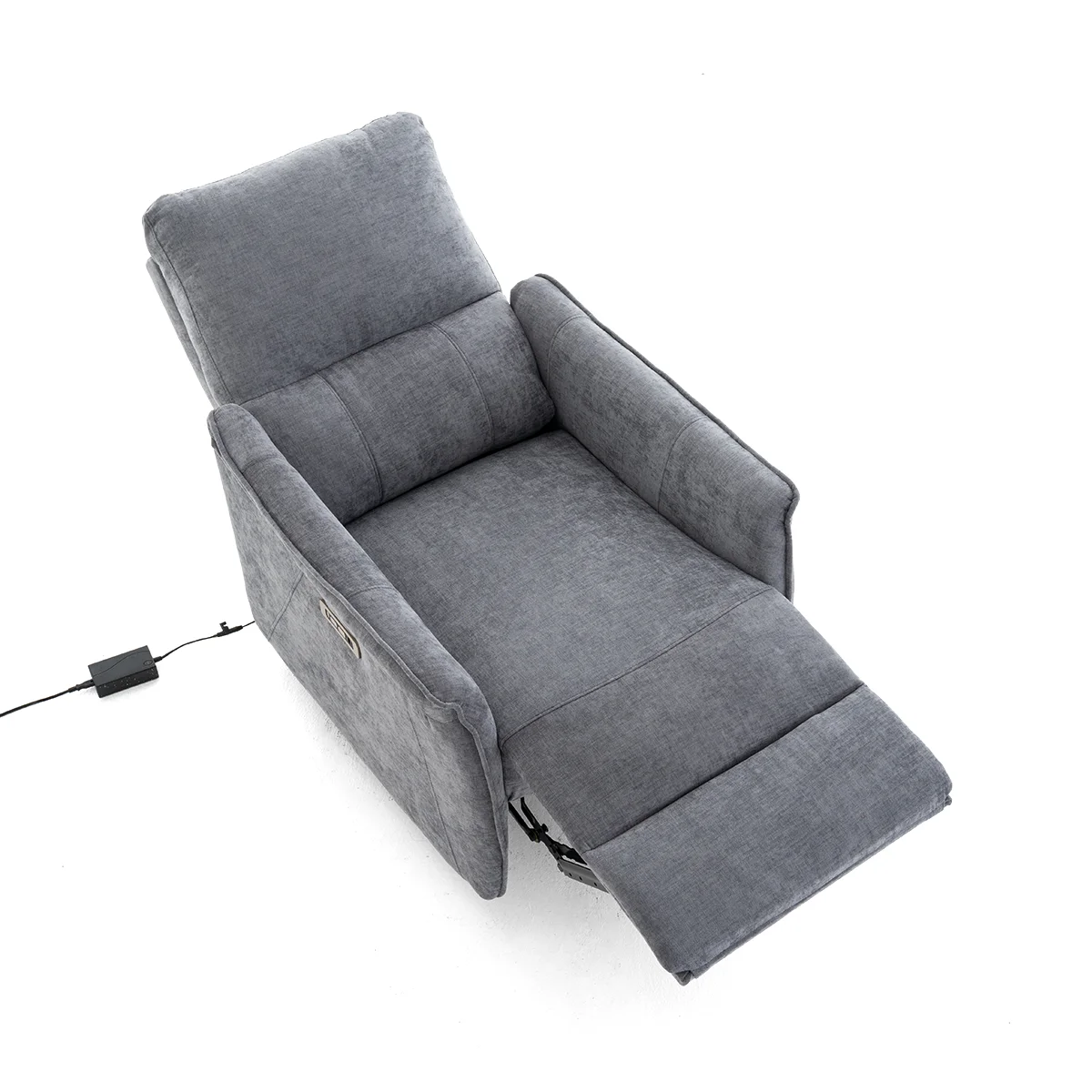 Elektromos, dönthető relax fekvőfotel, zsenília szövet (szürke) 