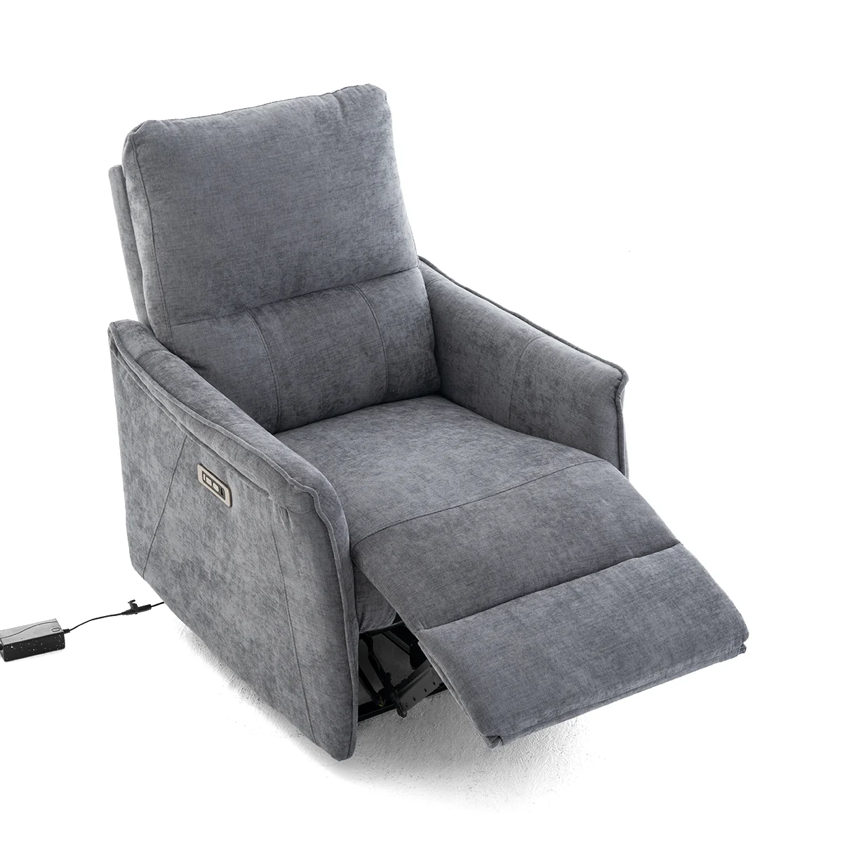 Elektromos, dönthető relax fekvőfotel, zsenília szövet (szürke) 