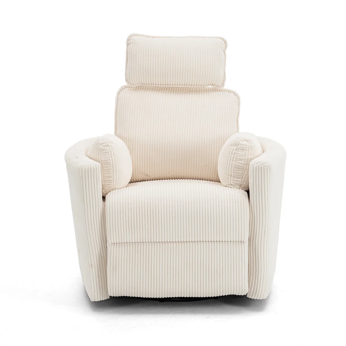 Elektromos, dönthető relax fotel, forgó és hinta funkcióval, bézs kordbársony szövet