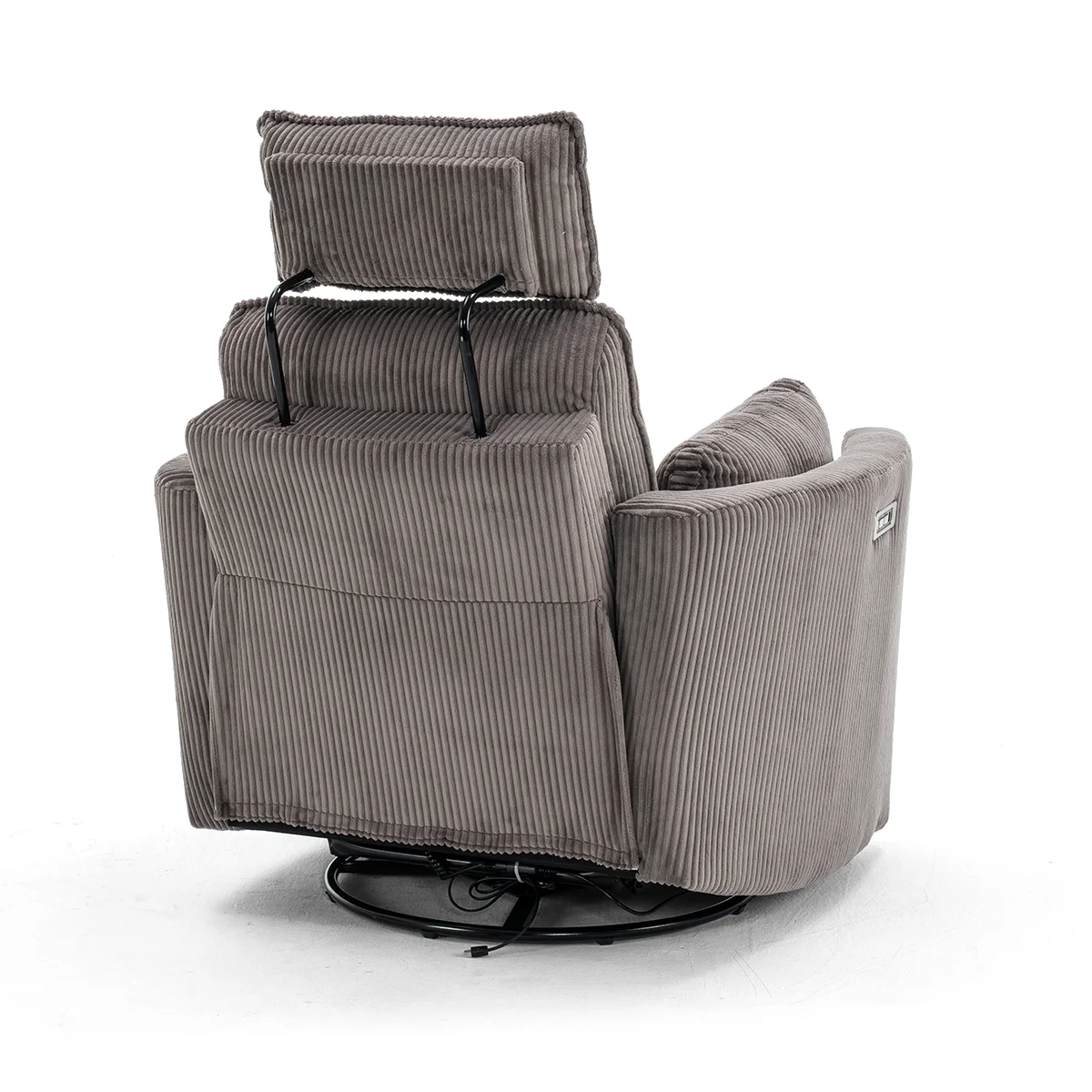 Elektromos, dönthető relax fotel, forgó és hinta funkcióval, barna kordbársony szövet