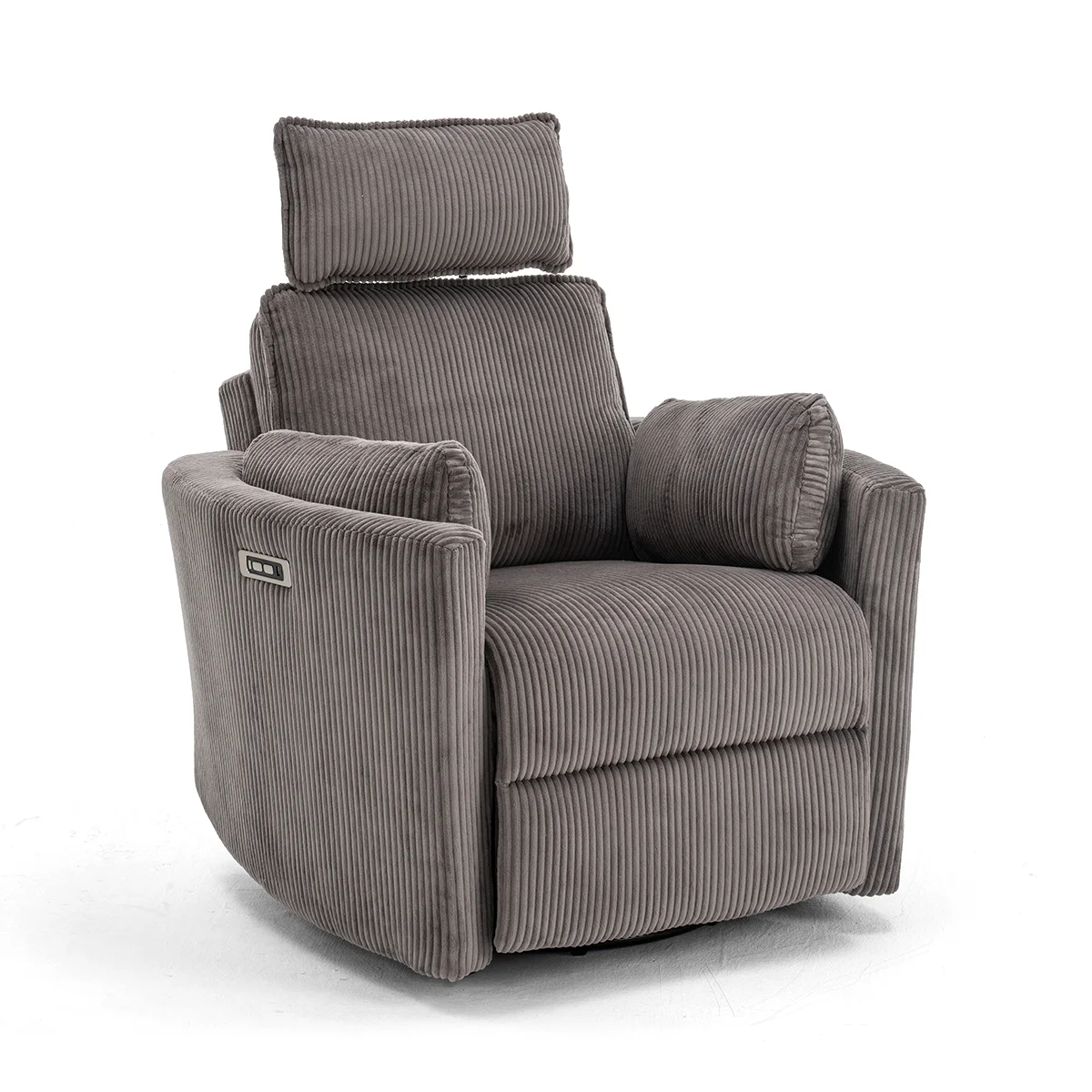 Elektromos, dönthető relax fotel, forgó és hinta funkcióval, barna kordbársony szövet