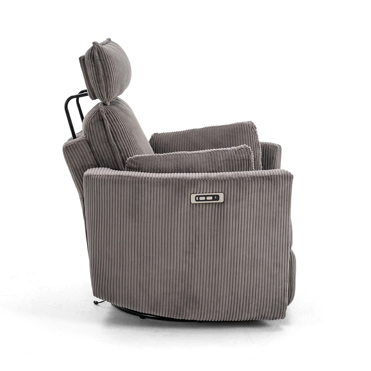Elektromos, dönthető relax fotel, forgó és hinta funkcióval, barna kordbársony szövet