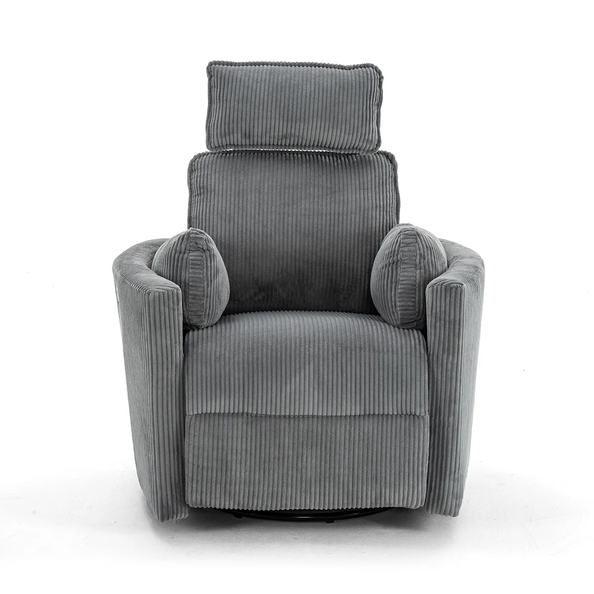 Elektromos, dönthető relax fotel, forgó és hinta funkcióval, szürke kordbársony szövet