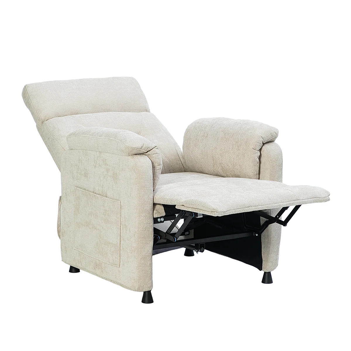 Elektrické polohovateľné relaxačné kreslo, béžová látka