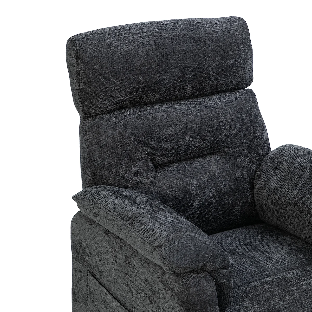 Elektrické polohovateľné relaxačné kreslo, tmavosivá látka