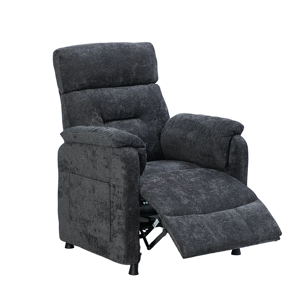 Elektrické polohovateľné relaxačné kreslo, tmavosivá látka