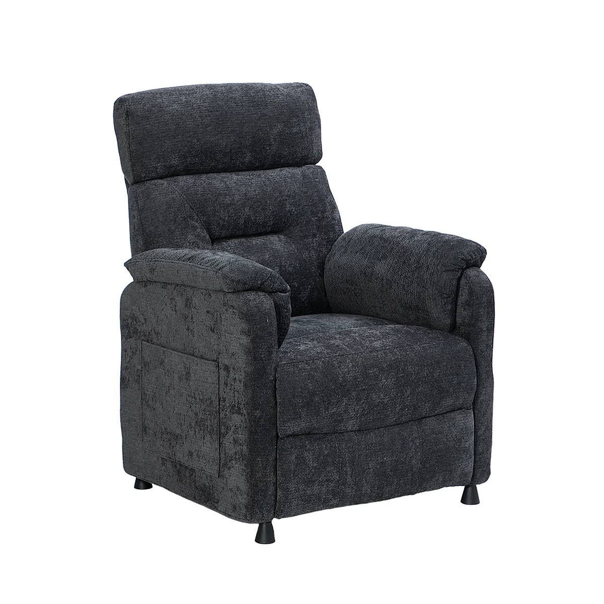 Elektrické polohovateľné relaxačné kreslo, tmavosivá látka