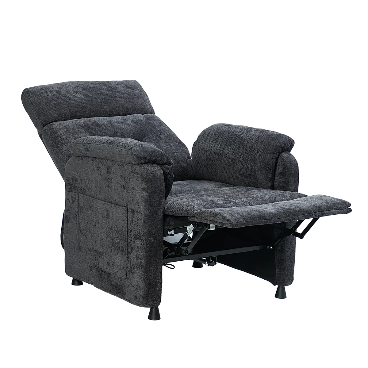 Elektrické polohovateľné relaxačné kreslo, tmavosivá látka