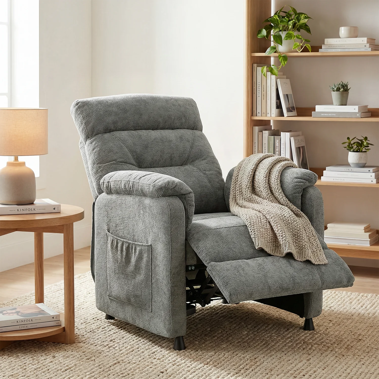 Elektromos, dönthető relax fekvőfotel, szürke szövet