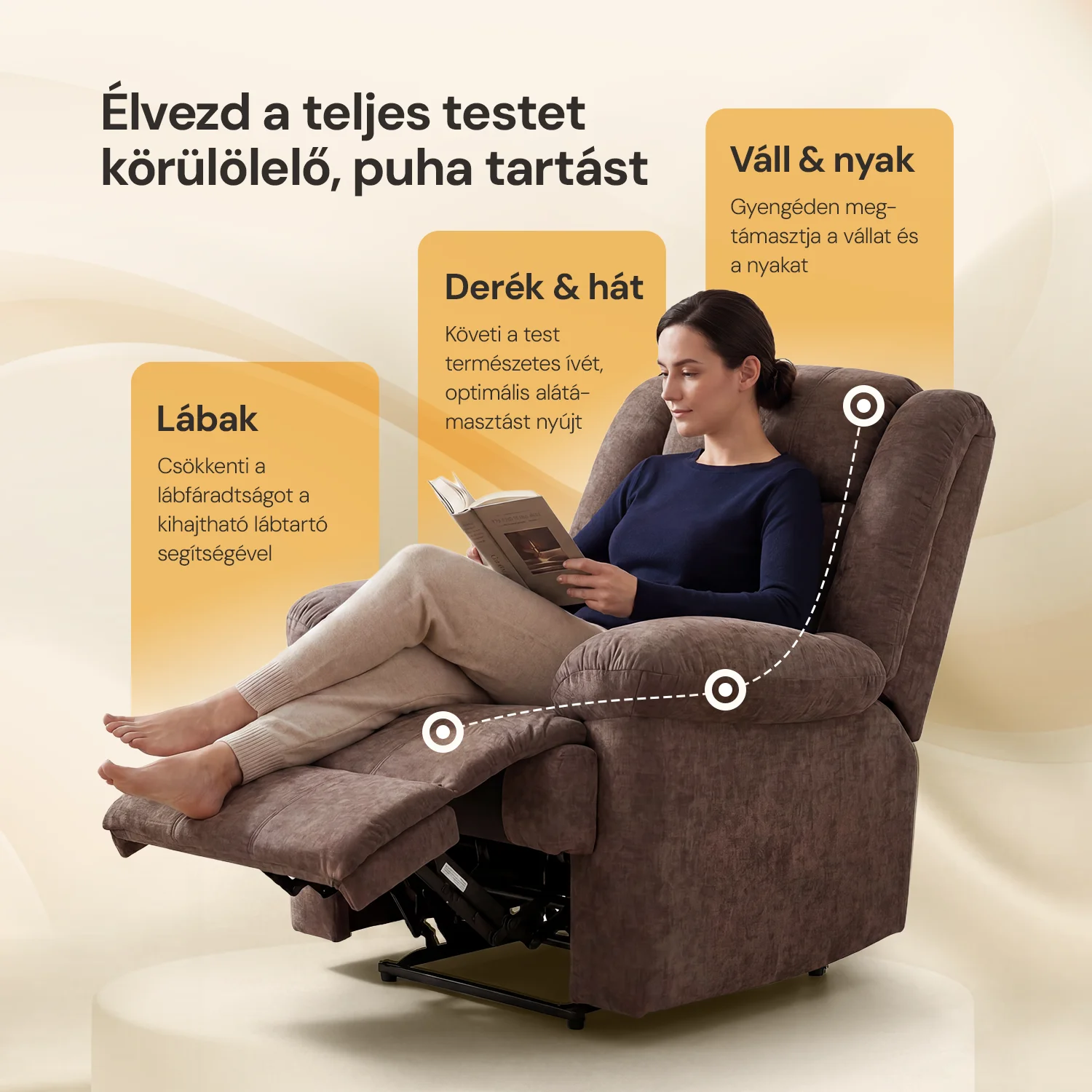 Relax fotelágy elektromosan dönthető, lábtartóval, zsenília barna szövet (JN-D8053A51)