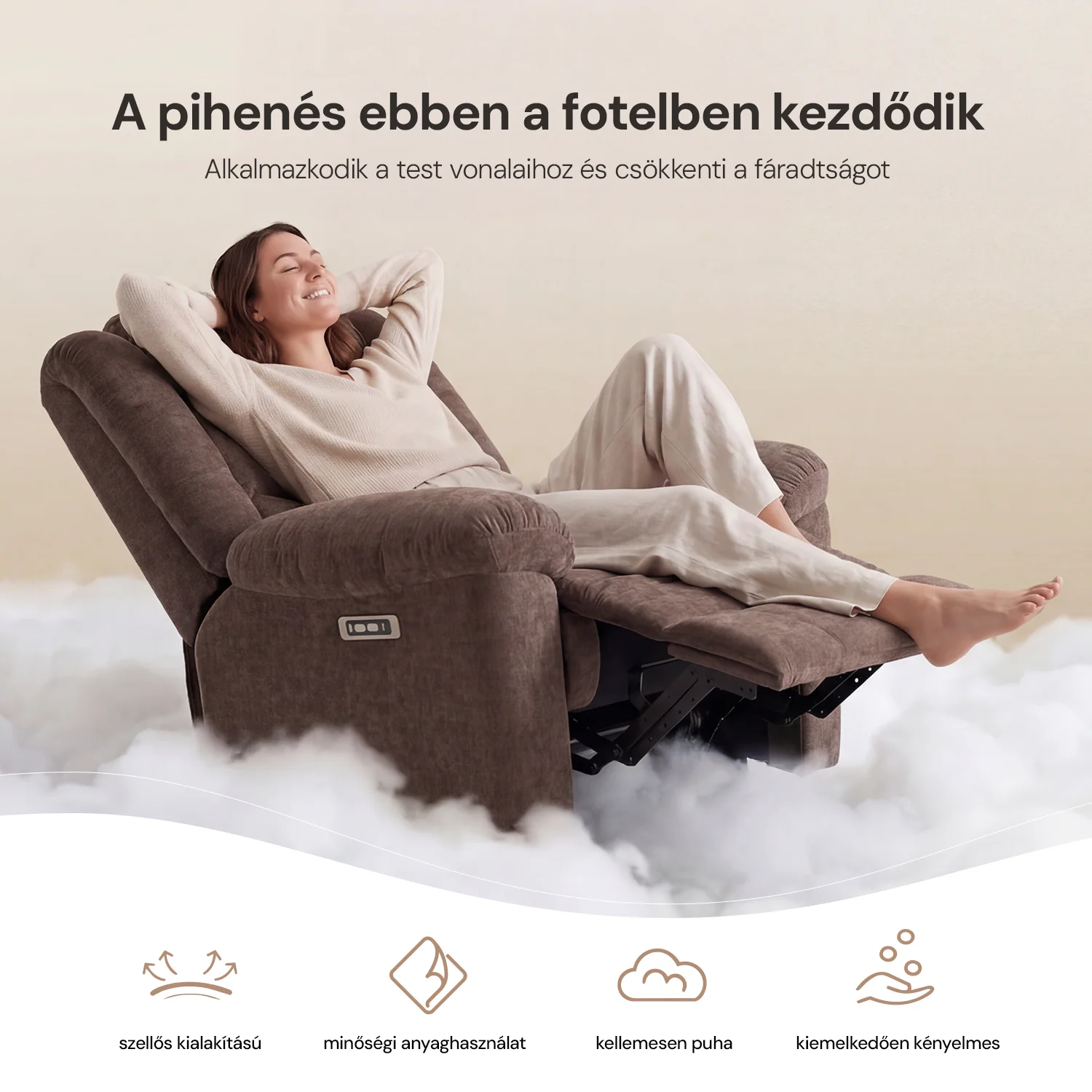 Relax fotelágy elektromosan dönthető, lábtartóval, zsenília barna szövet (JN-D8053A51)