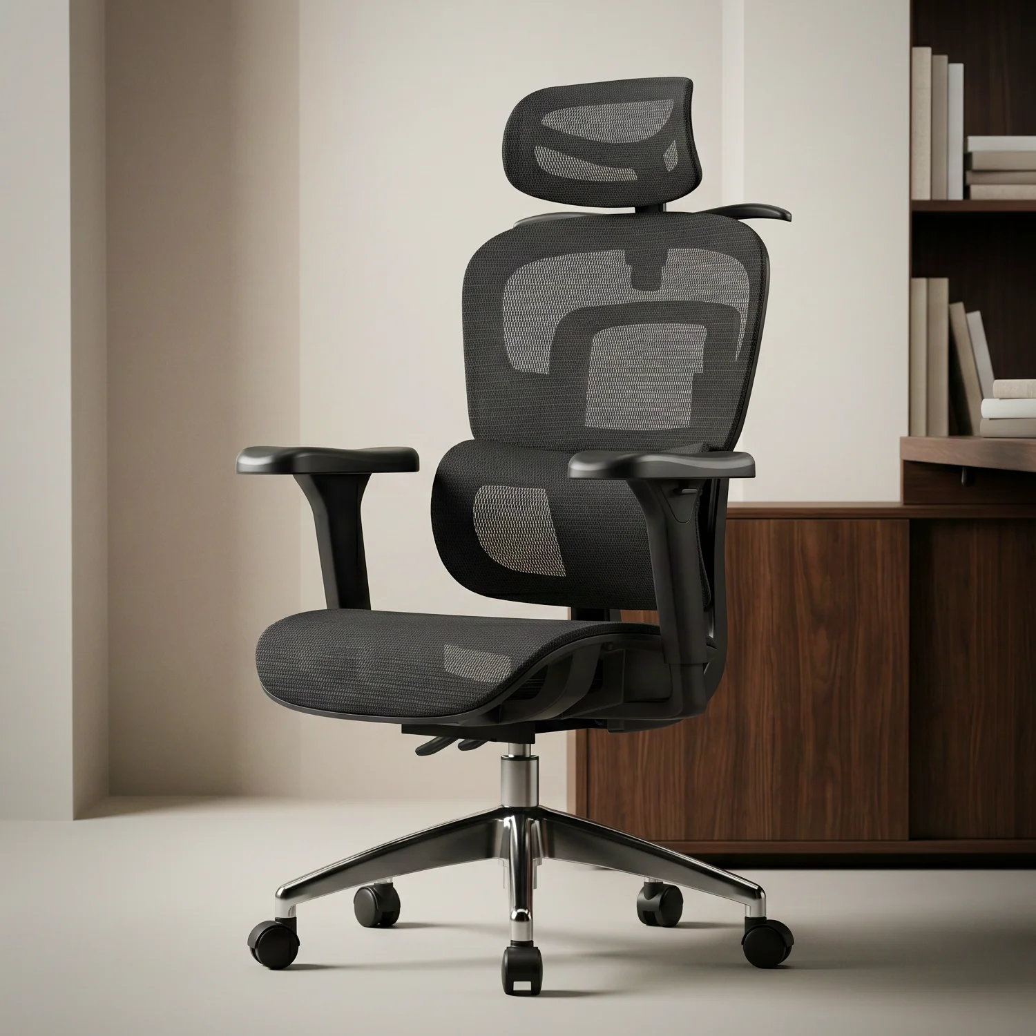 Ergonomická kancelárska stolička, otočná stolička, čierna sieťovaná (E15 BLACK)