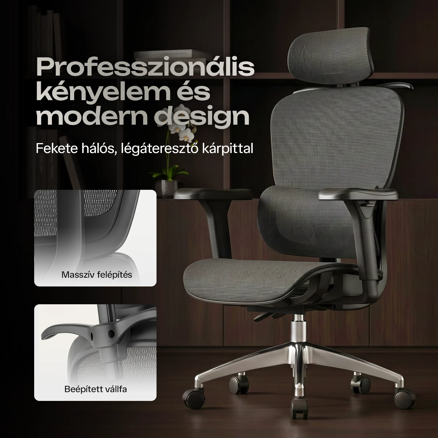 Ergonomická kancelárska stolička, otočná stolička, čierna sieťovaná (E15 BLACK)