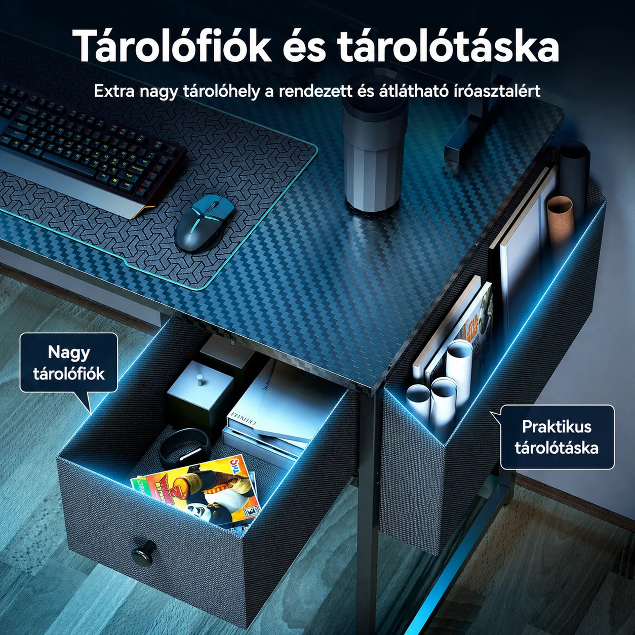Písací stôl v tvare L, herný stôl 120 × 80 × 74 cm, čierny, s LED osvetlením, EU sieťovou zásuvkou a USB portom (MK-1B)