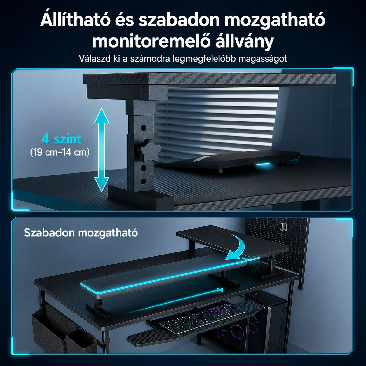 Písací stôl v tvare L, herný stôl 120 × 80 × 74 cm, čierny, s LED osvetlením, EU sieťovou zásuvkou a USB portom (MK-1B)
