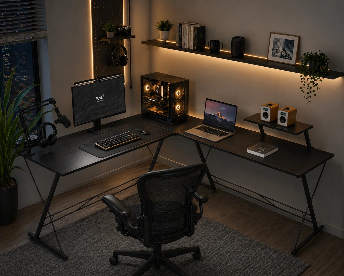 Rohový písací stôl čierny (L-SHAPE-DESK-BLACK)