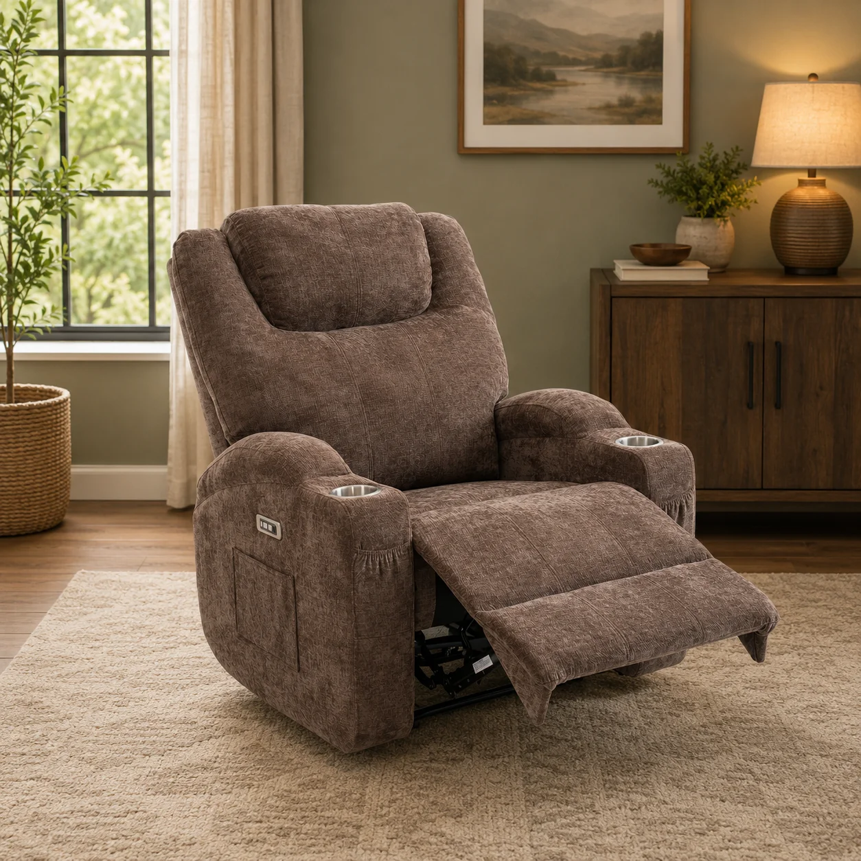 Elektromos relax fekvőfotel, barna zsenília szövet (JN-D8116C51 BROWN)