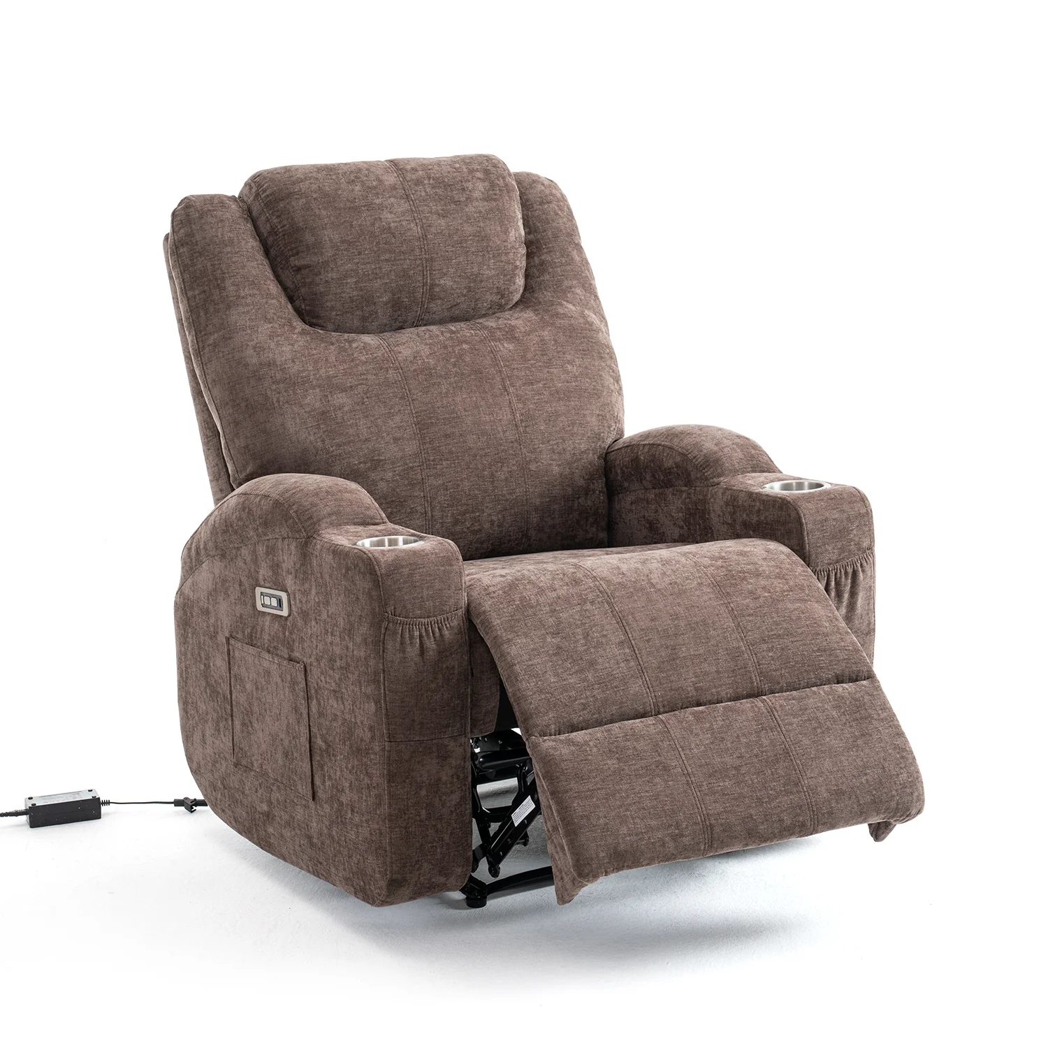 Elektromos relax fekvőfotel, barna zsenília szövet (JN-D8116C51 BROWN)