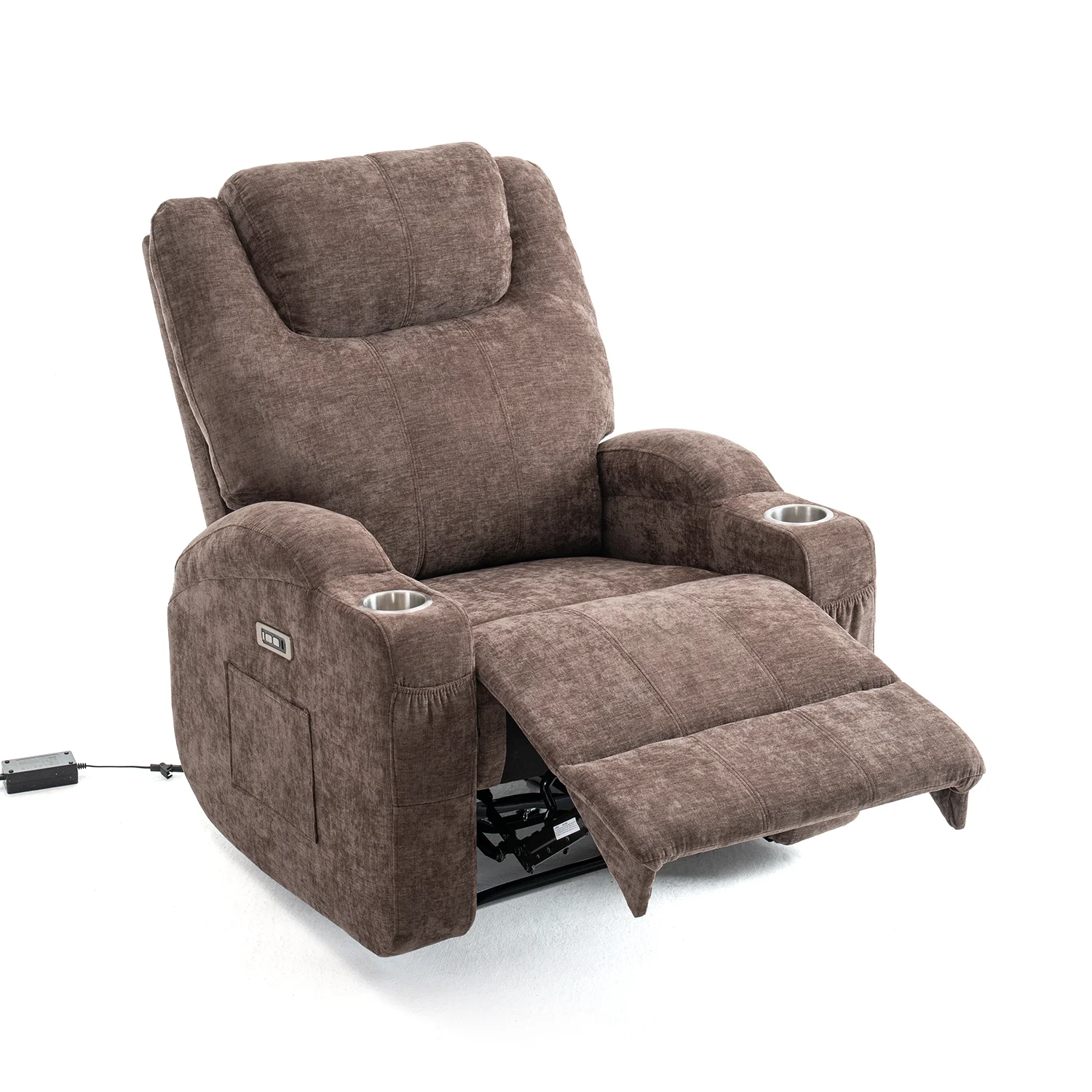 Elektromos relax fekvőfotel, barna zsenília szövet (JN-D8116C51 BROWN)