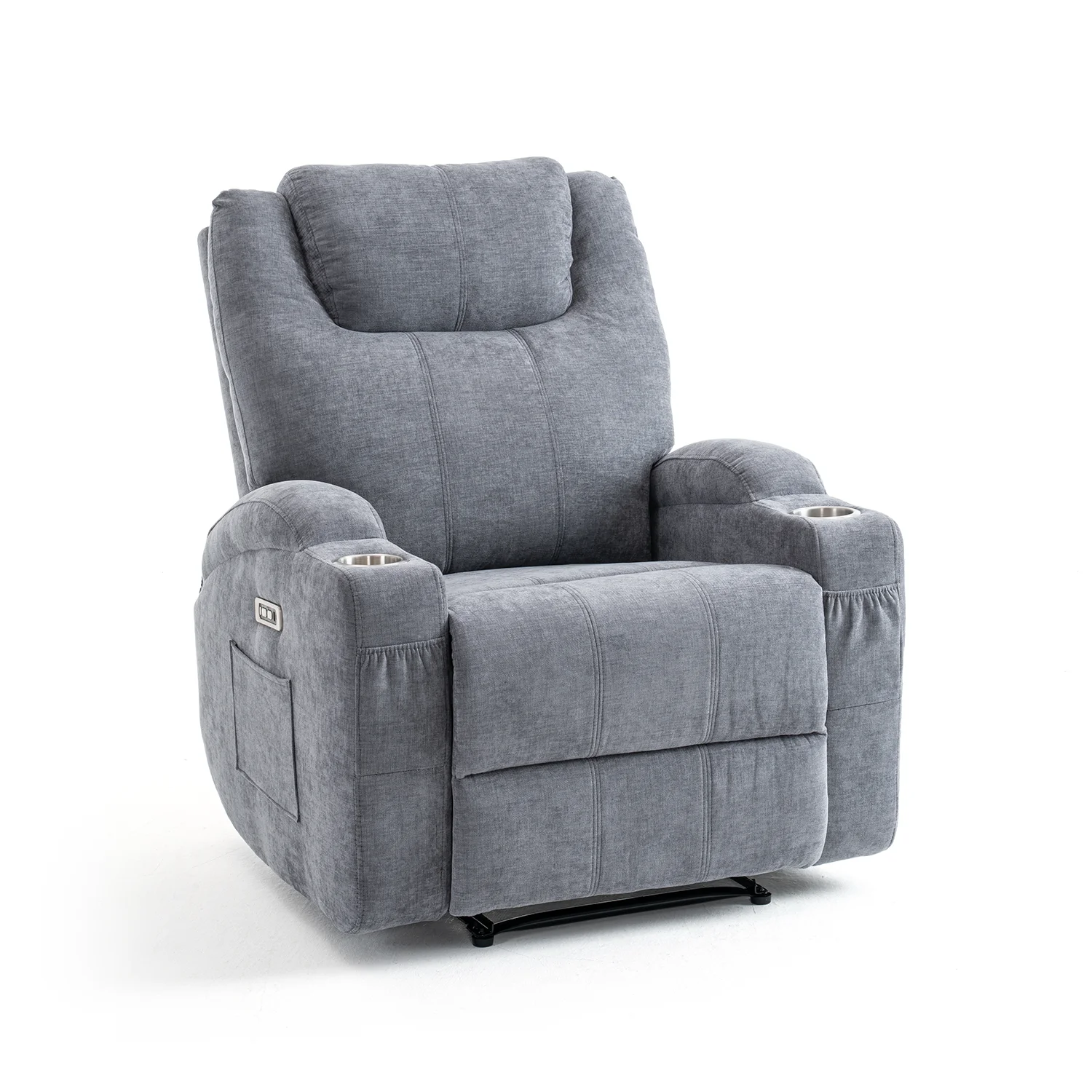 Elektromos relax fekvőfotel, szürke zsenília szövet (JN-D8116C51 GREY)