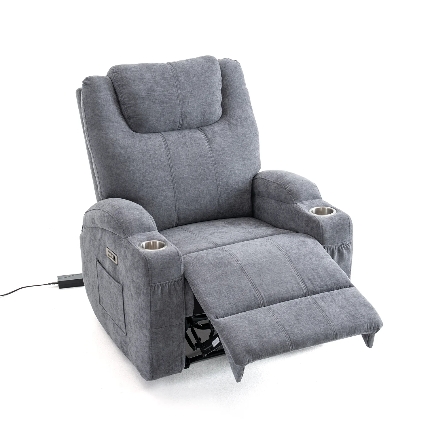 Elektromos relax fekvőfotel, szürke zsenília szövet (JN-D8116C51 GREY)
