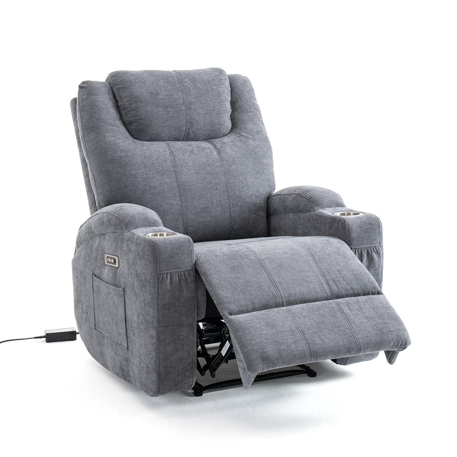 Elektromos relax fekvőfotel, szürke zsenília szövet (JN-D8116C51 GREY)