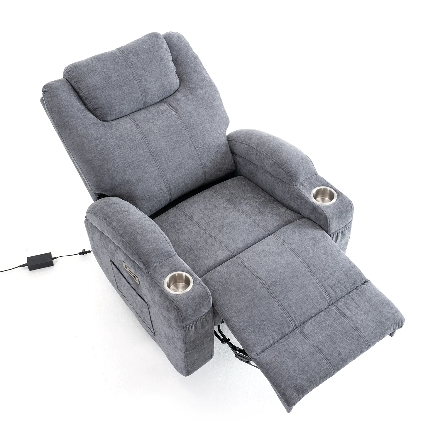 Elektromos relax fekvőfotel, szürke zsenília szövet (JN-D8116C51 GREY)