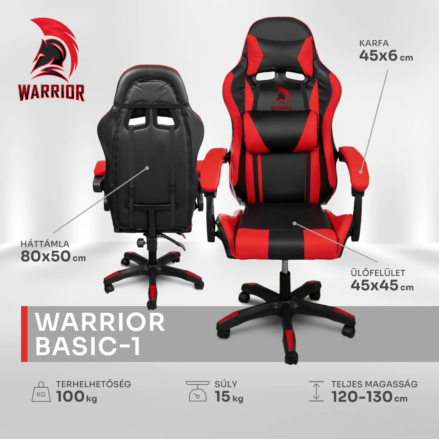 Warrior gamer szék, forgószék piros (GAMER-BASIC-1-RED)