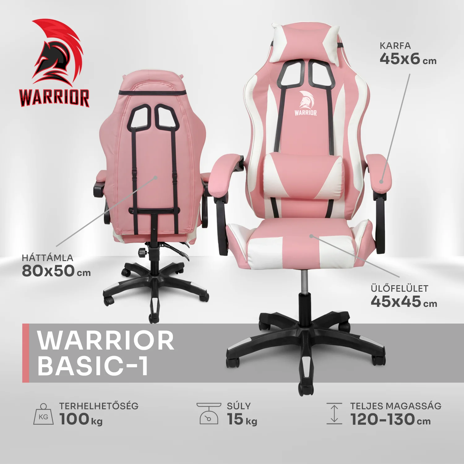 Herná stolička Warrior, otočná stolička ružová (GAMER-BASIC-1-PINK)