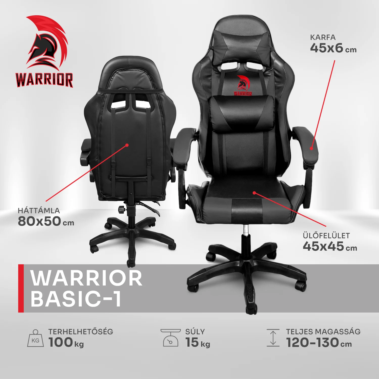 Warrior gamer szék, forgószék fekete (GAMER-BASIC-1-BLACK)