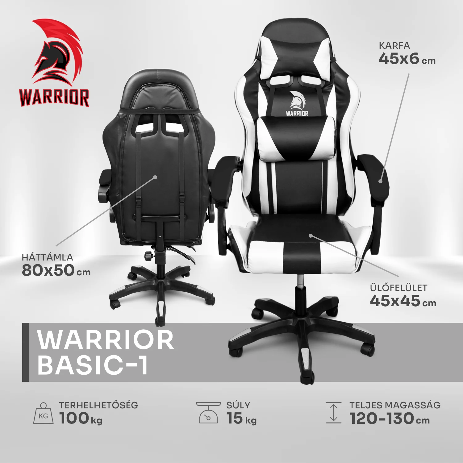 Herná stolička Warrior, otočná stolička biela (GAMER-BASIC-1-WHITE)