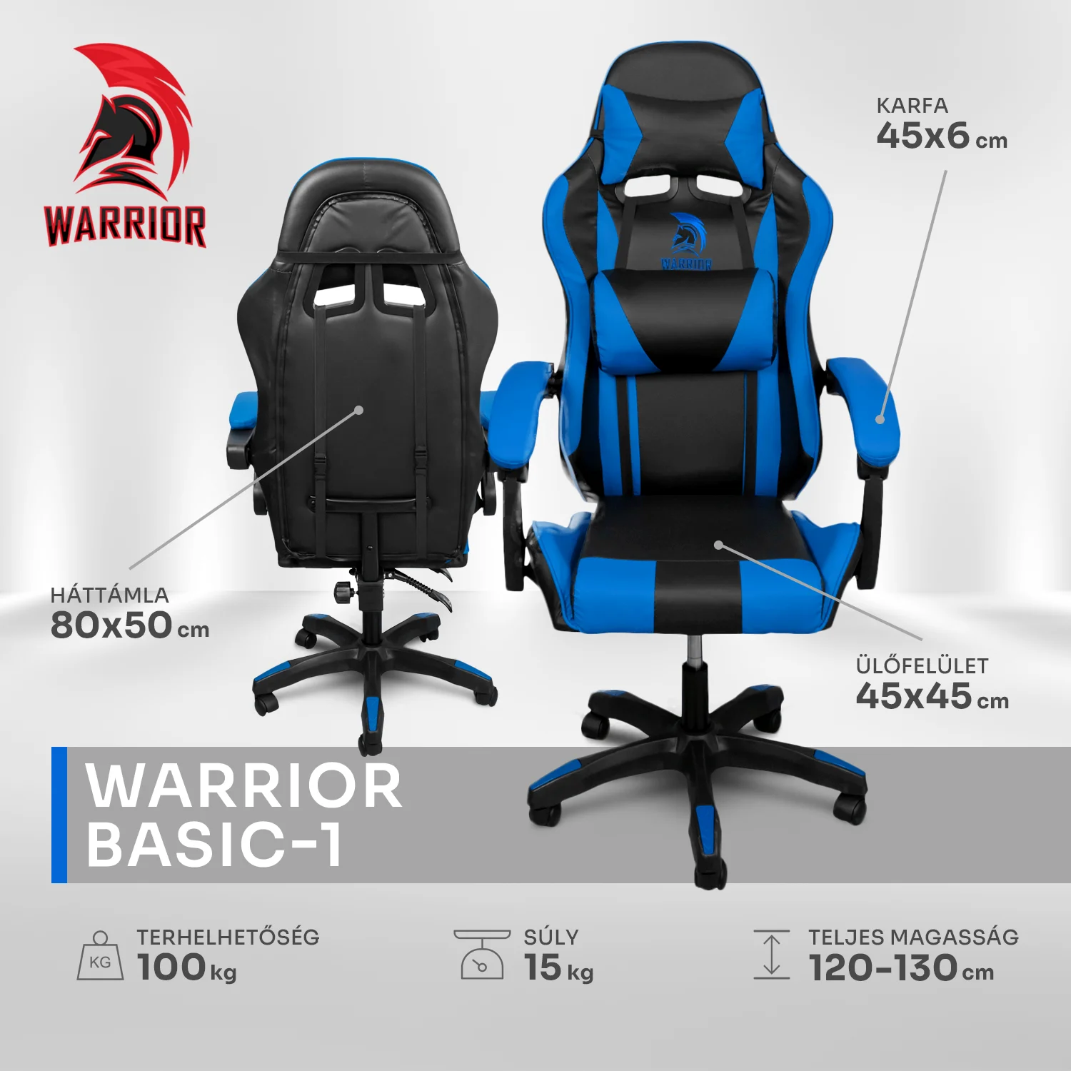 Herná stolička Warrior, otočná stolička modrá (GAMER-BASIC-1-BLUE)