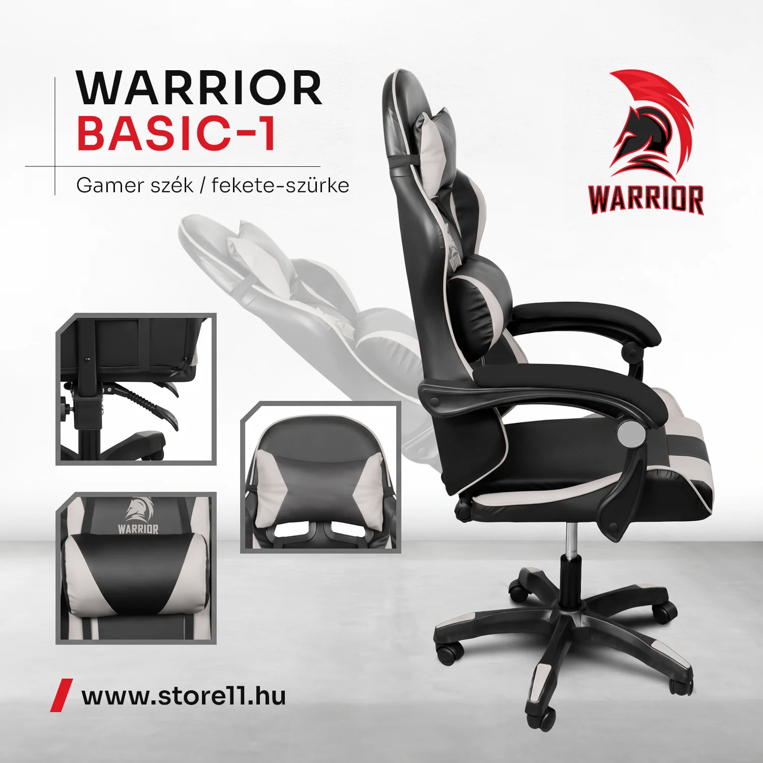 Warrior gamer szék, forgószék fekete-szürke (GAMER-BASIC-1-BLACK-GREY)