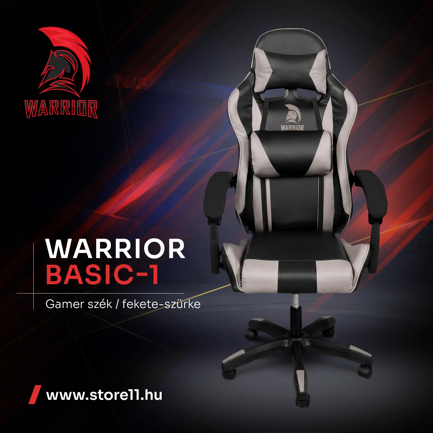 Warrior gamer szék, forgószék fekete-szürke (GAMER-BASIC-1-BLACK-GREY)