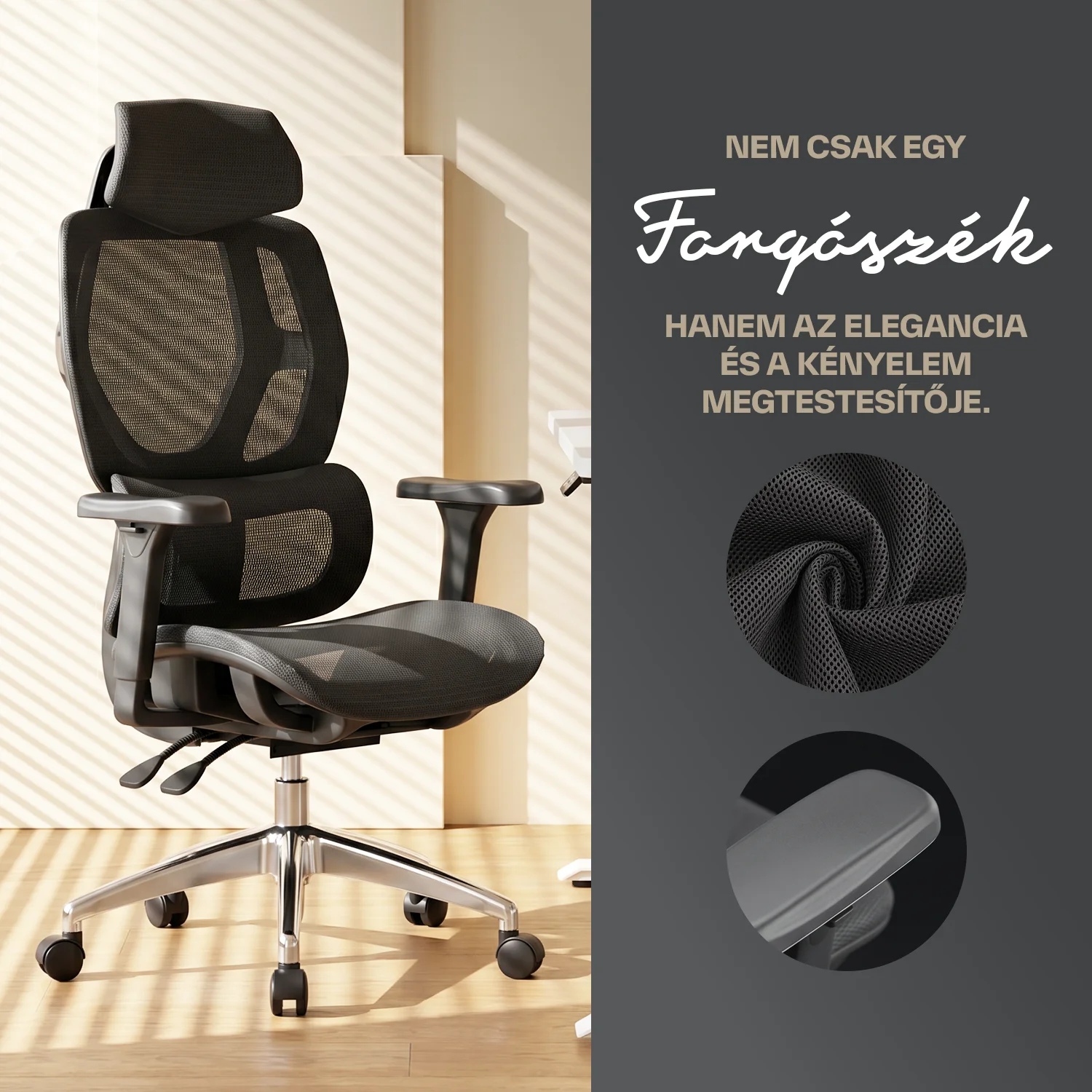 Ergonomická kancelárska stolička, otočná stolička, čierna sieťovaná (E13 BLACK)