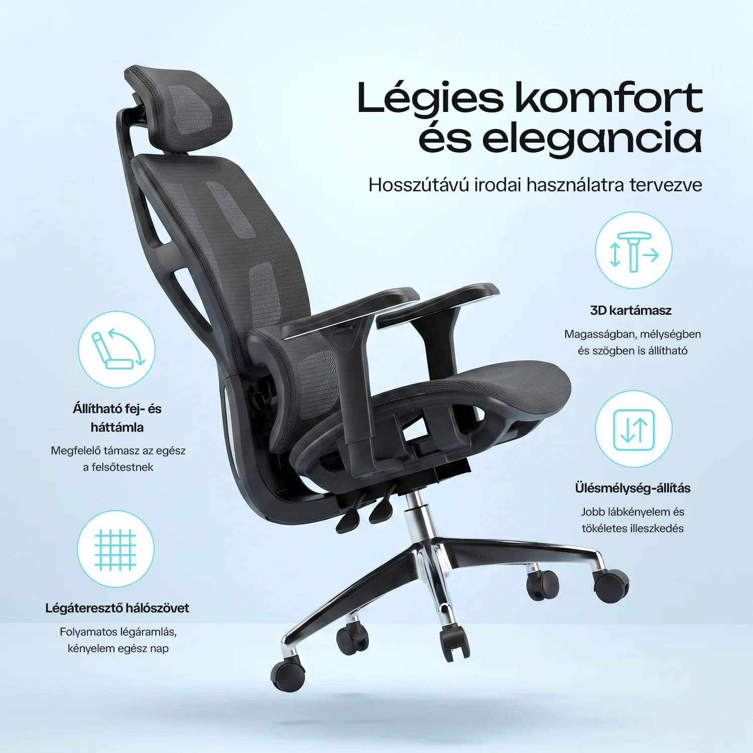 Ergonomická kancelárska stolička, otočná stolička, čierna sieťovaná (E13 BLACK)